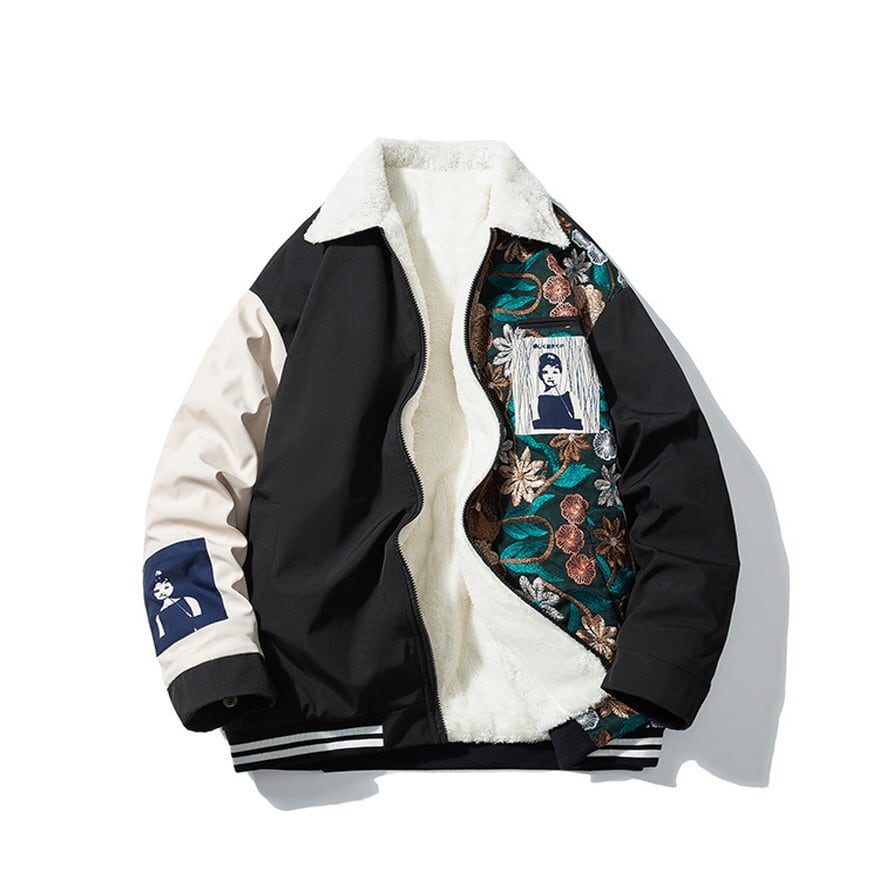 メンズ パーカー ジャケット ブルゾン 刺繍 花柄 ゆったり 闇かわいい