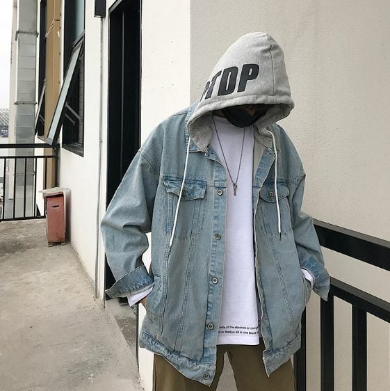 全2色 ジャケット デニム フード付き 英字 ロゴ ユニセックス | WSCORE