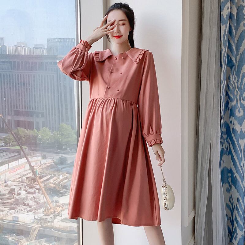 【新作】【送料無料】 2019マタニティドレス秋のバージョンの新しいマタニティドレスファッション木製の耳人形の襟ルーズマタニティドレス-アリババ オータム 秋物 expec246342568048