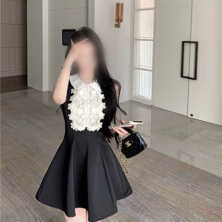レース ノースリーブ ミニワンピース ワンホン 韓国 フェミニン お嬢様