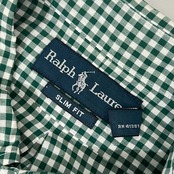 Ralph Lauren ラルフローレン SLIM FIT チェック BD ボタンダウン 長袖シャツ XL/グリーン メンズ ビンテージ