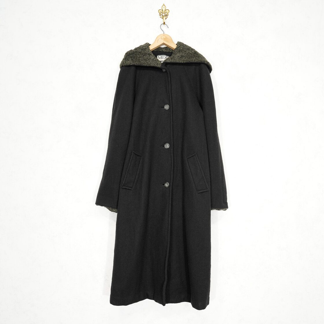 USA VINTAGE MDP MARIO DE PINTO FUR HOODIE WOOL LONG COAT MADE IN 