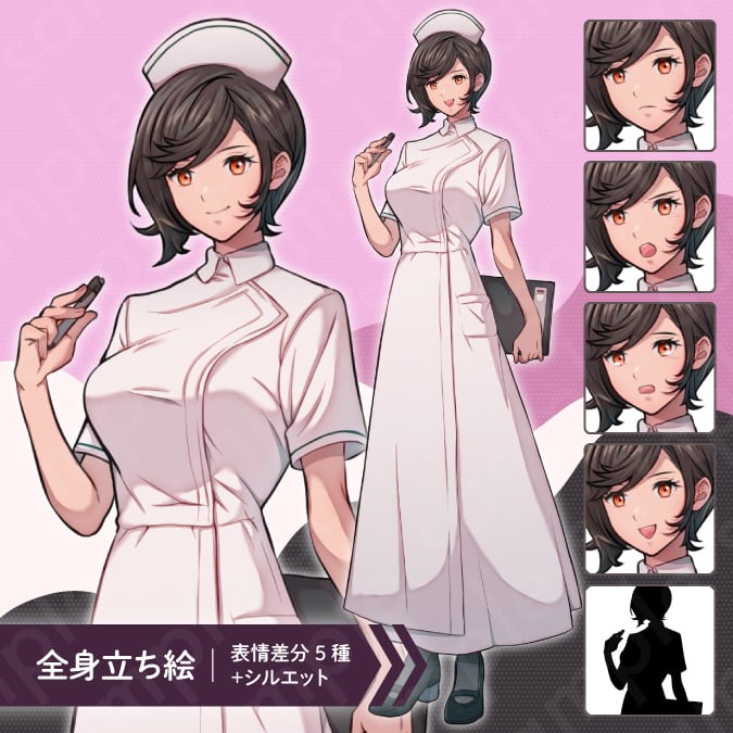 立ち絵素材】ナース服を着た茶髪の女性モブキャライラスト・現代・看護
