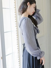 【0222】Elegant Skirt Stripes Long Sleeve 2 Piece Set