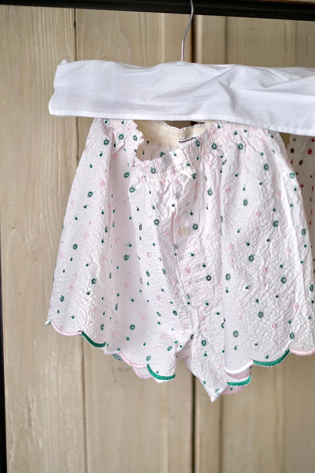 FUMIKA_UCHIDA / Seersucker trunk shorts (POWDER PINK, LIGHT GREY