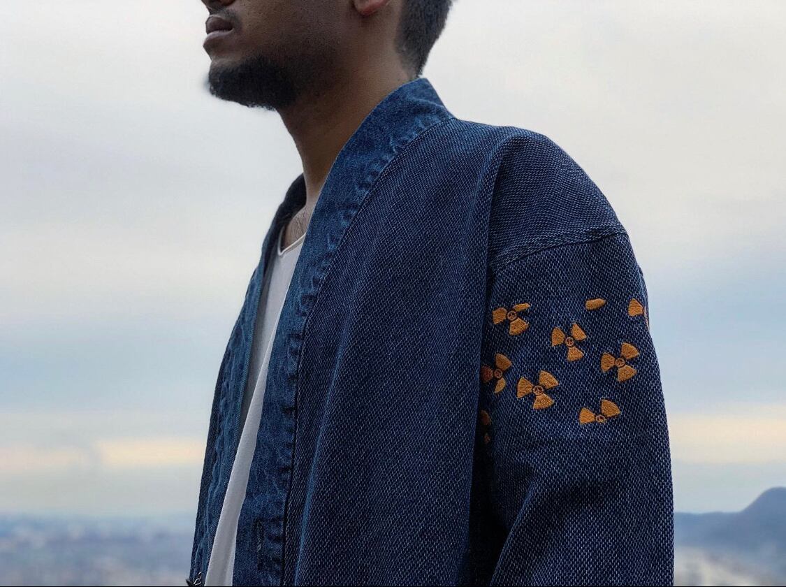 20SS 刺し子風インディゴドビーキモノシャツ / Sashiko like