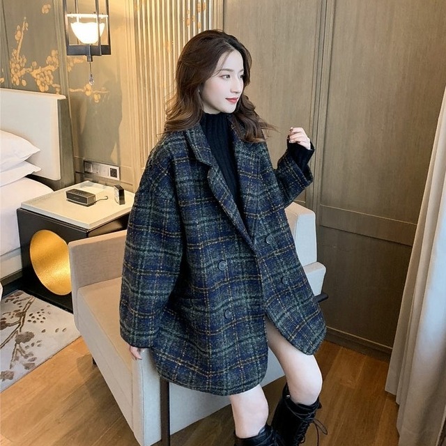 チェック柄コート レディース 送料無料 2色  ジャケット コートシングルブレスト 起毛 ウールタッチ もこもこ ミディアム丈 ピーコートビッグシルエット ミディアムコート アウター コート ジャケット ミディアム丈 大人可愛い きれいめ 上品 レトロ マニッシュ キュート ガーリー エレガント ブラウン 重ね着 高見え 格上げ インスタ映え 春 秋冬 大人 かわいい おしゃれ 普段使い デイリー お呼ばれ お出かけ デート オフィス 通勤 通学 旅行 トレンド
