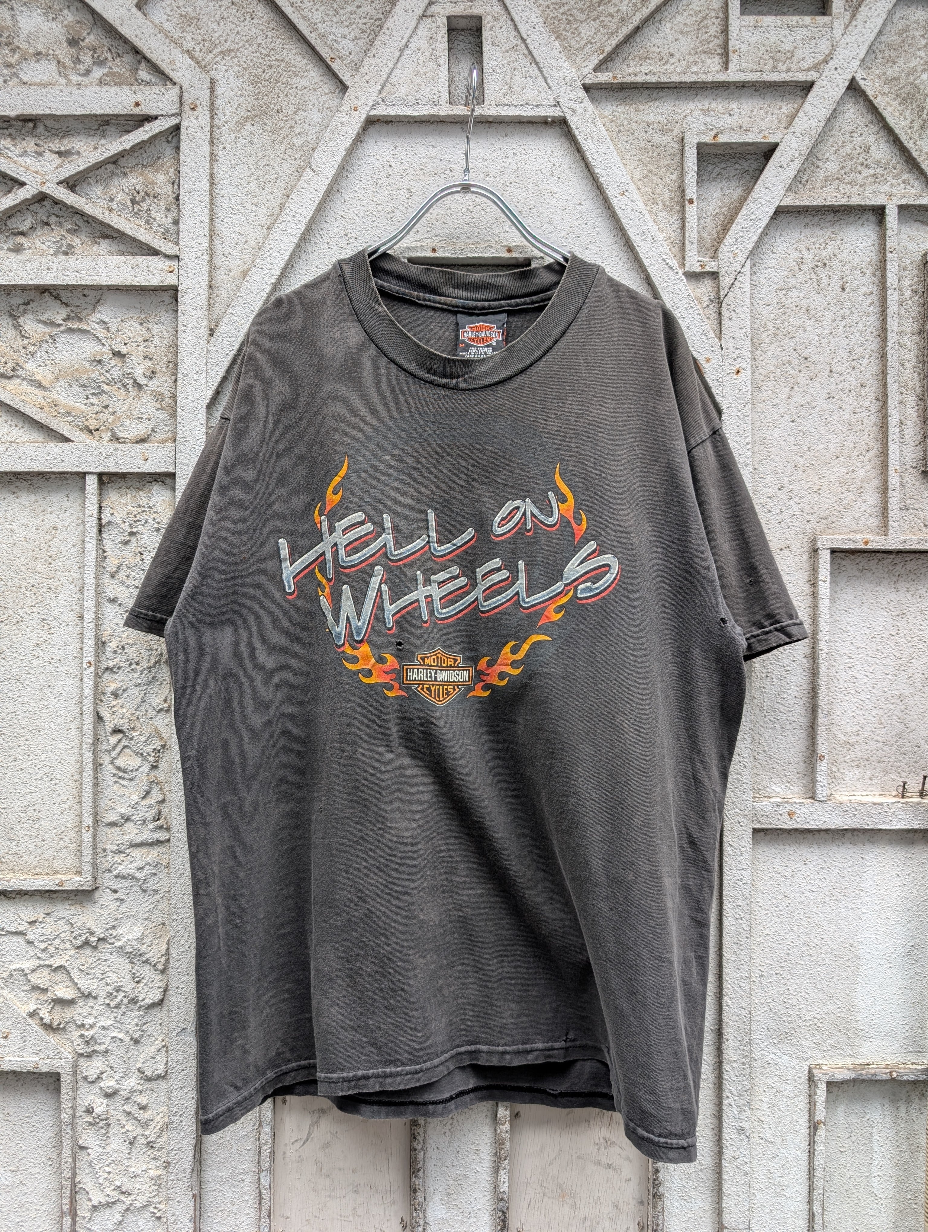 "HARLEY-DAVIDSON" fire print tee / made in USA