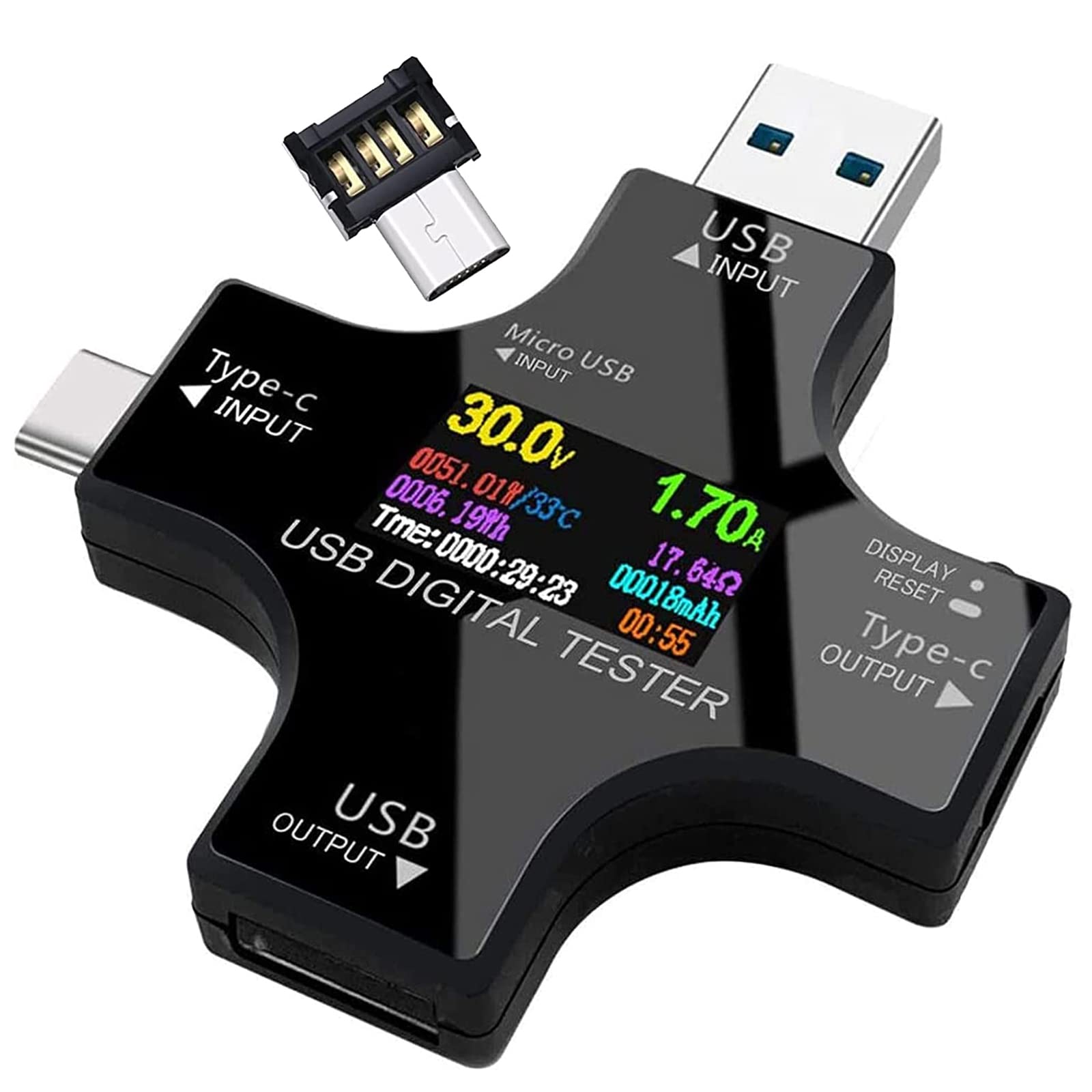 【努力特価】電圧電流チェッカー Makerfire USB Cメーターテスター Type-C マルチメーターテスター TFTカラーディスプレイ 電流 電圧 抵抗 温度 通電時間 容量AMP充電器負荷インピーダンスなど表示 QC2.0 3.0 usb電流計 (Black)