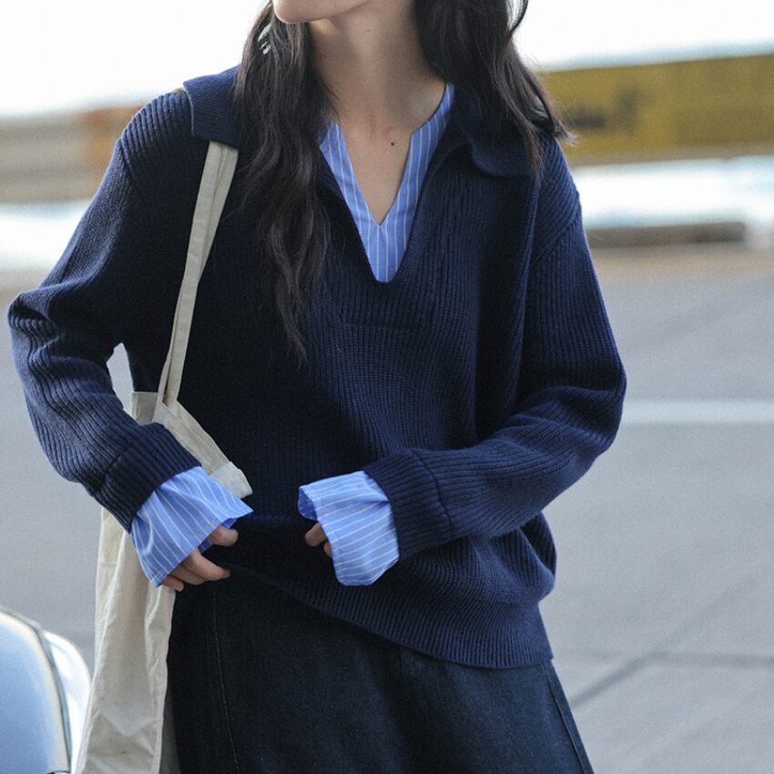 fake two-piece knit pullover　J00347