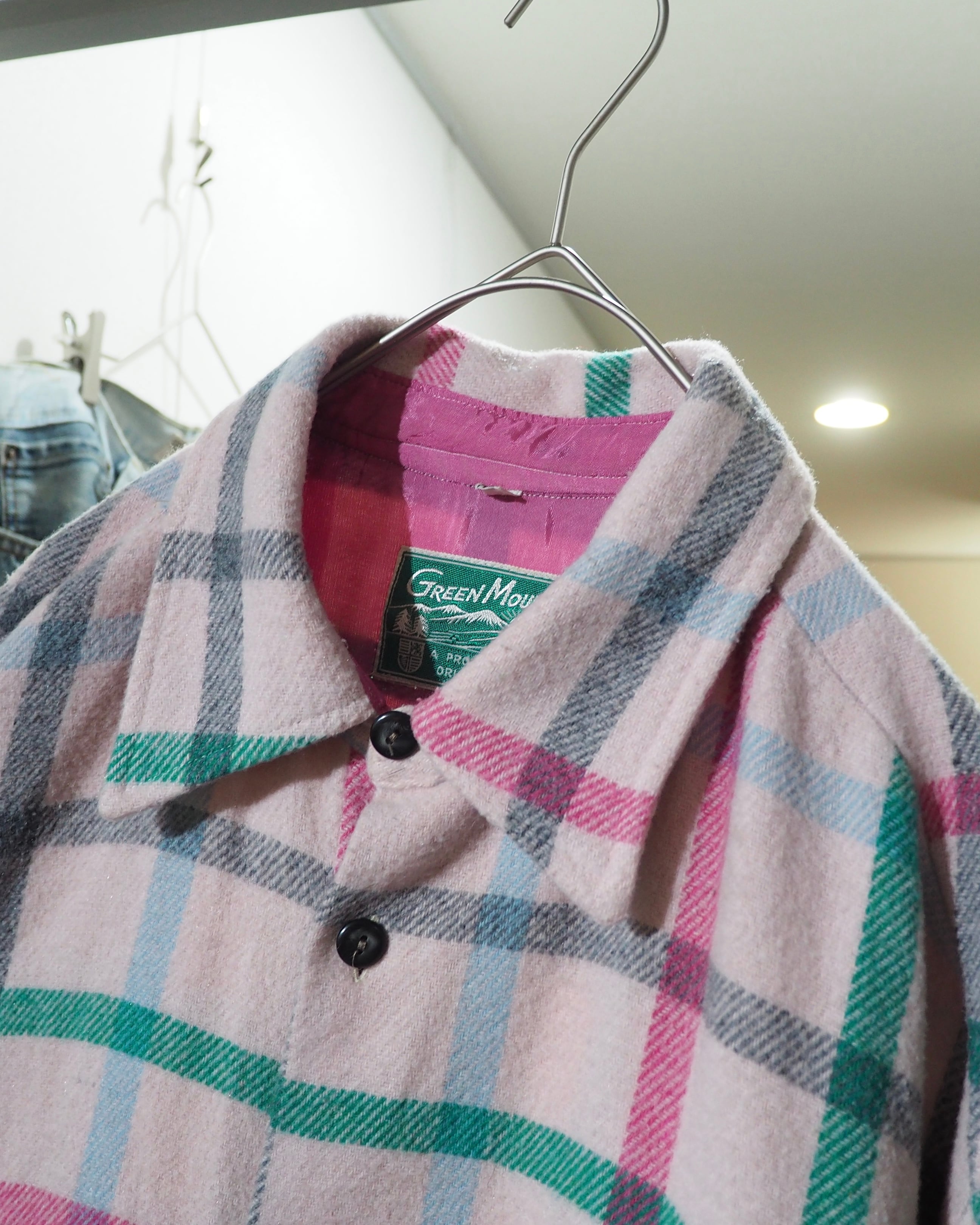 1980s " Green Mountain " Pale Pink Check Pattern Vintage Loose Flannel Shirt
