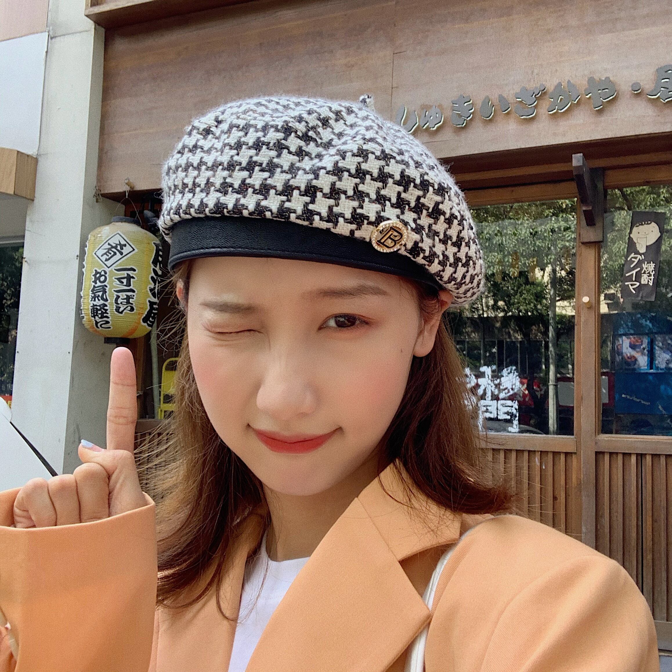 オータムウィンタースタンダード格子柄 レトロ 帽子 秋物 冬物 ベレット ヘアアクセサリー ブラック・アイド・ピーズ80623370416