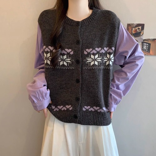 2色／ジャガードベストドッキングトップス ・74607