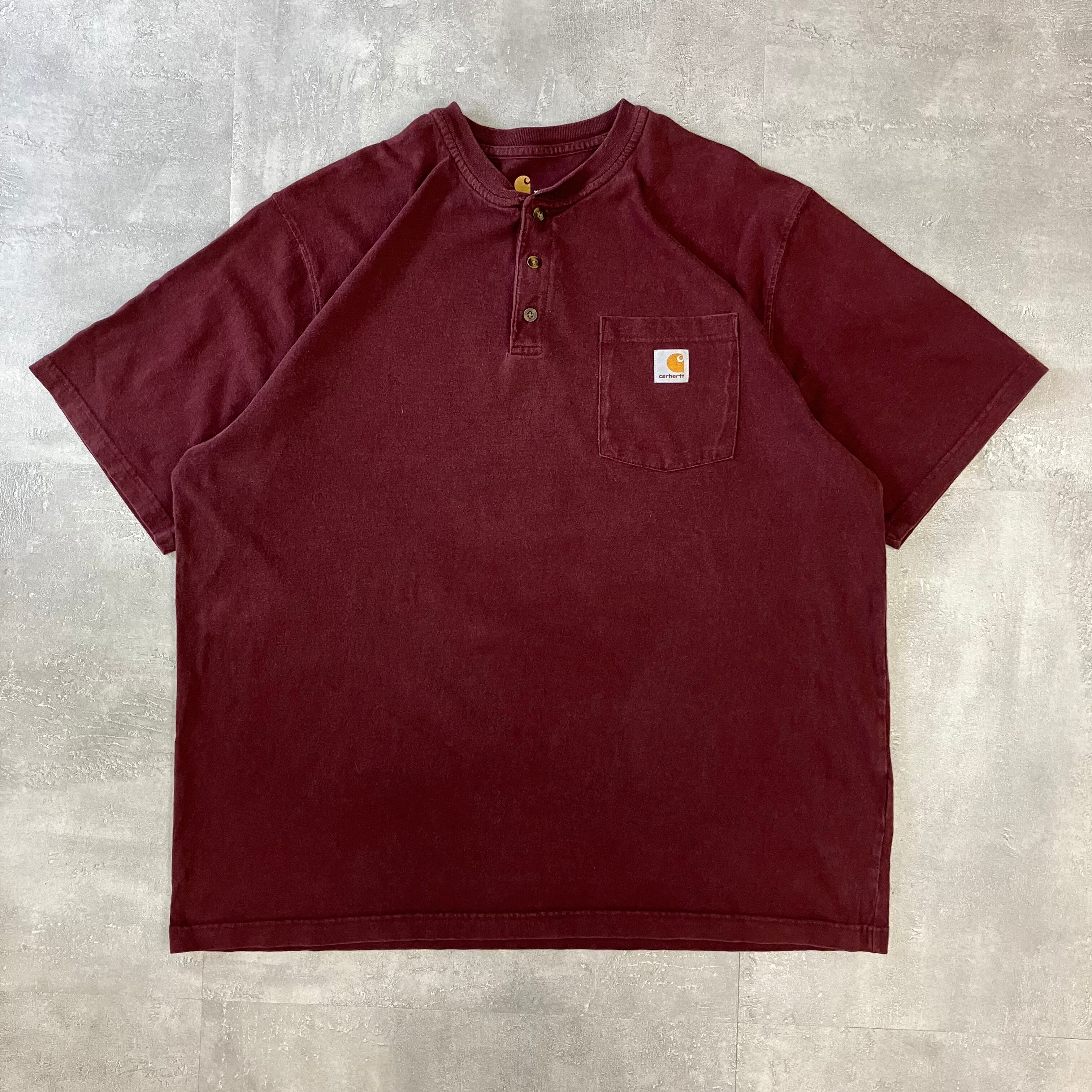 《XL size》Carhartt カーハート ヘンリーネックTシャツ ポケットTシャツ バーガンディ No.3167