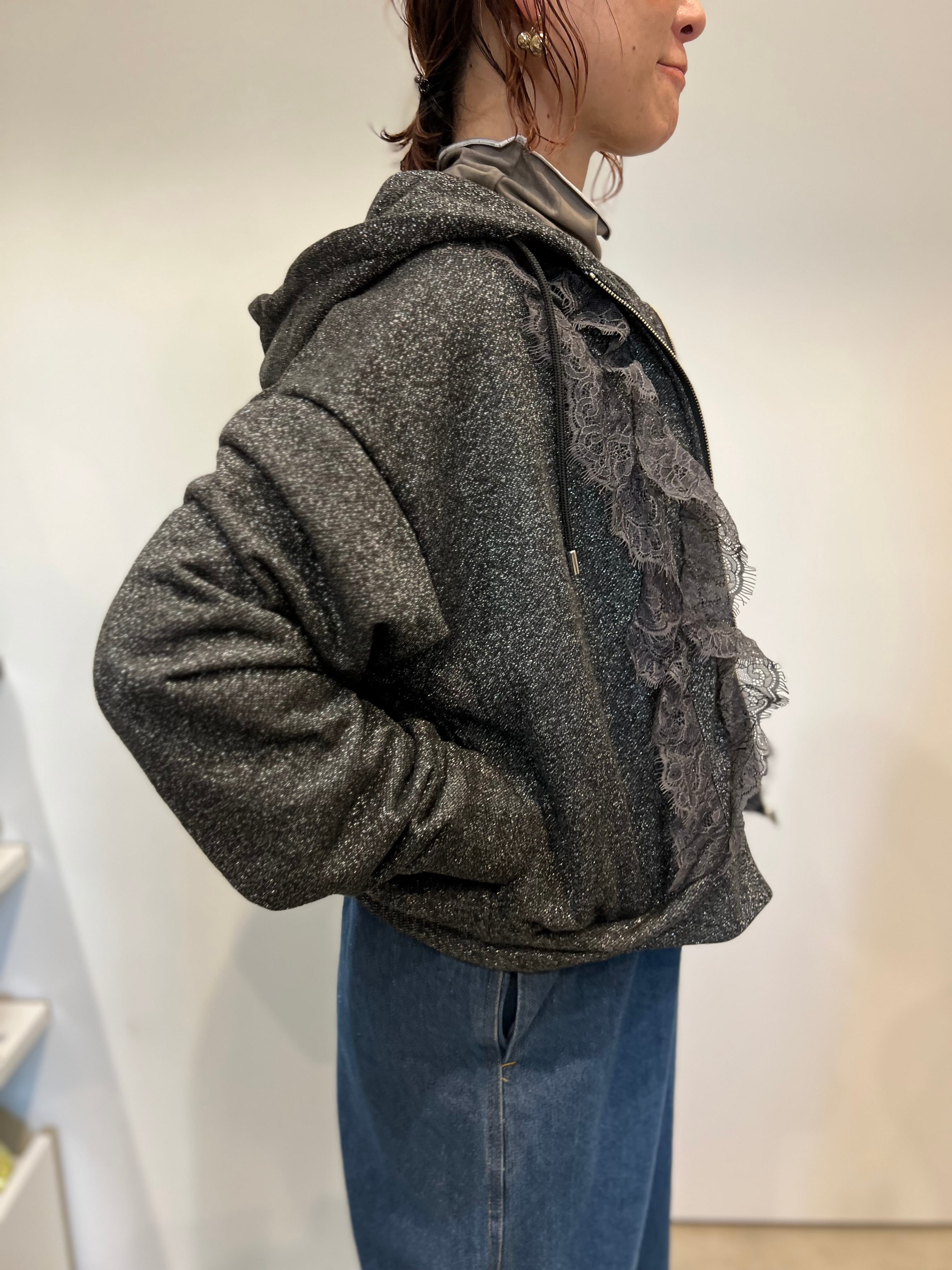 【SELECT】レースフリル装飾ラメパーカー