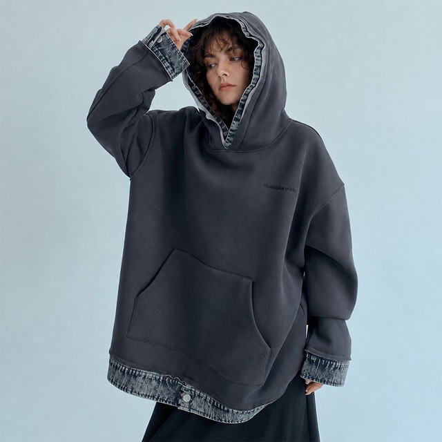 Denim layered hoodie A00254