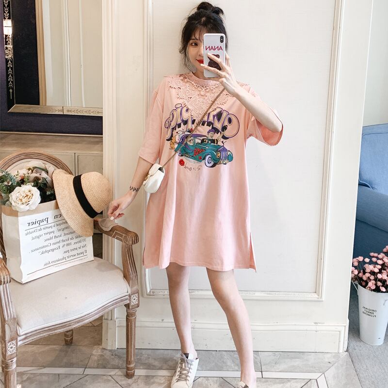 【新作】【送料無料】 マタニティウェア2020夏の新しいニット漫画の年齢を減らすドレスミドルレングスカジュアルマタニティTシャツスカート-アリババ サマー 夏物 expec221131762886
