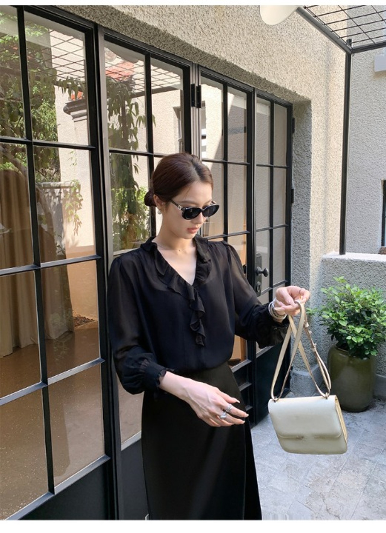 V-neck Chiffon Shirt Camisole Set up【H00079】
