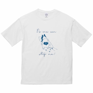 【ビッグシルエット 5.6oz】 PRIORITY SURF®  止まらないパグ  【ブルー】 イラスト Tシャツ  ホワイト