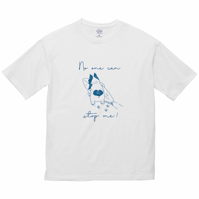 【ビッグシルエット 5.6oz】 PRIORITY SURF®  止まらないパグ  【ブルー】 イラスト Tシャツ  ホワイト