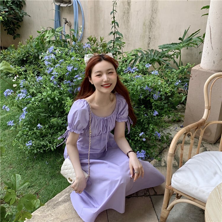 大人プリンセスワンピ ラプンツェル風 半袖ひざ下ワンピース ロング ワンピース ロングドレス パーティー タイト フレア 夏ワンピ リゾートワンピ マキシ丈 ハイウエスト ホワイトワンピ パープル 韓国レディース キッズファッション Londonbridge