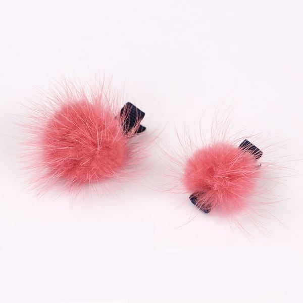 キッズヘアアクセサリー ヘアクリップ  サクラピンク 3.5cm 2個 おしゃれ かわいい ファー ボンボン