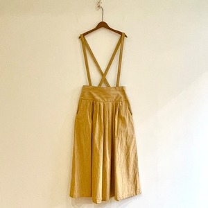 C21789 【Olive】Cotton Linen Stripe Suspender Skirt