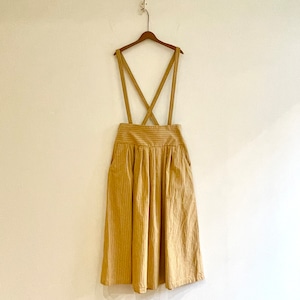 C21789 【Olive】Cotton Linen Stripe Suspender Skirt