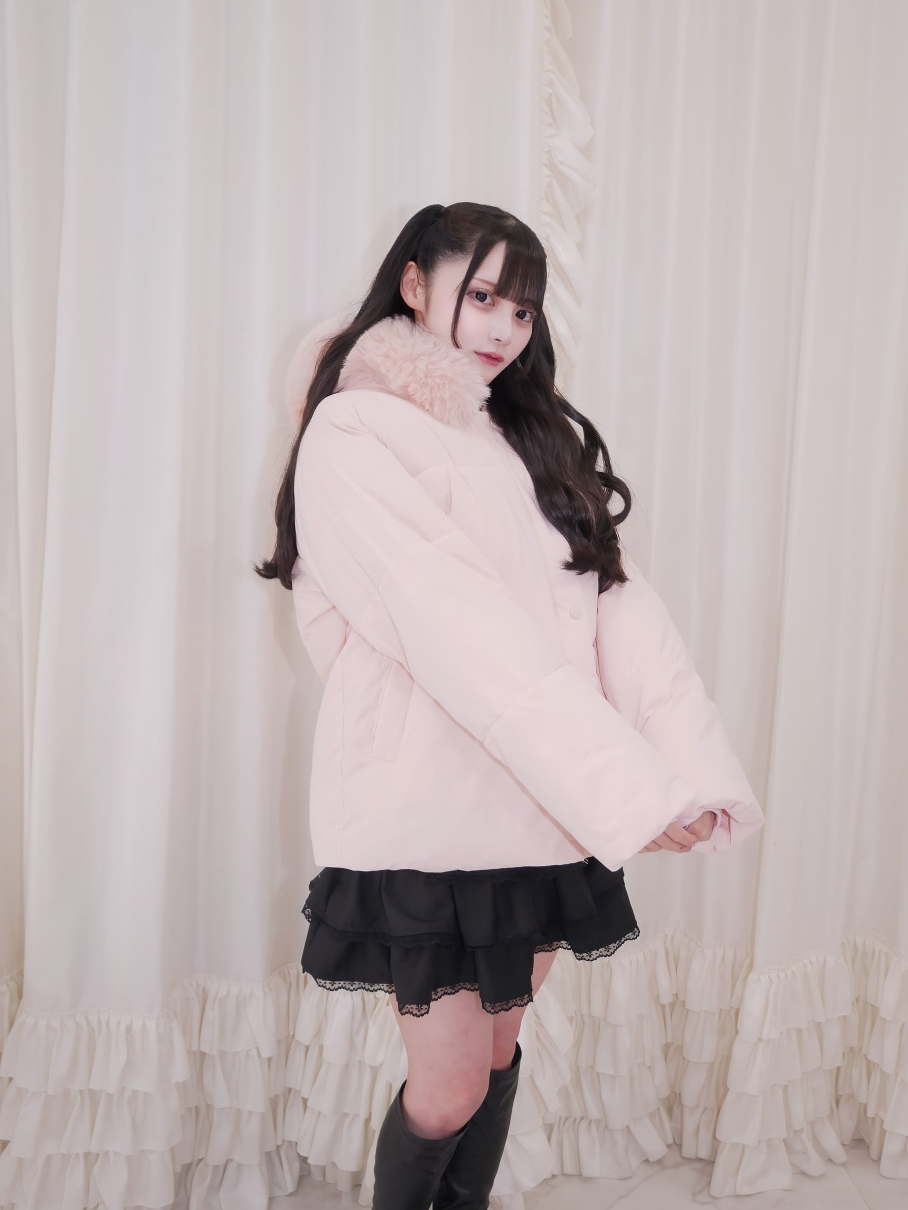milky pink down jacket