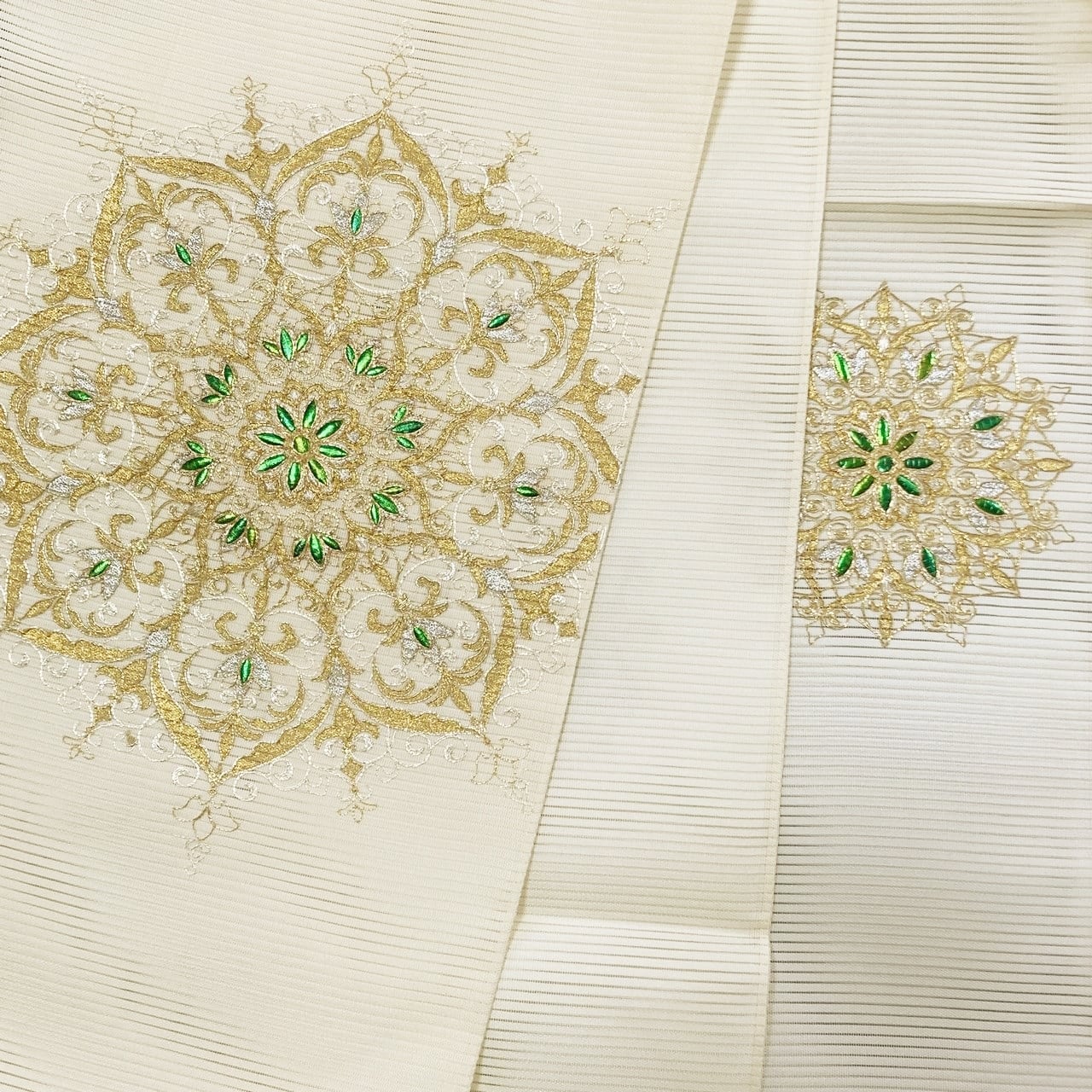 袋帯　夏用　絽　刺繍　華文　お太鼓柄　正絹　西陣　日本製　未仕立て　夏帯　夏袋帯