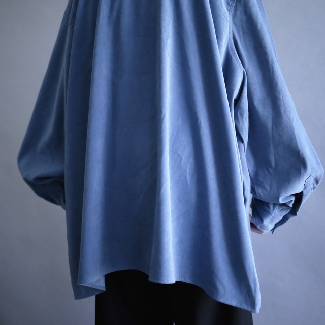 "花×刺繍" saxe blue wide over silhouette fake suede shirt jacket