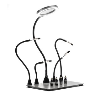 【新着特価】SainSmart 磁気はんだごてスタンド 5倍LED拡大鏡ライト 4磁性フレキシブルアーム 4 PCBホルダー チール製ベース付き はんだごて固定ツール、精密作業 クリップ DIY