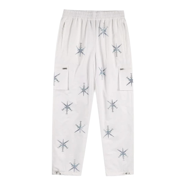 【UNKNOWN LONDON】WHITE ALL OVER DAGGER RHINESTONE BAGGY PANTS