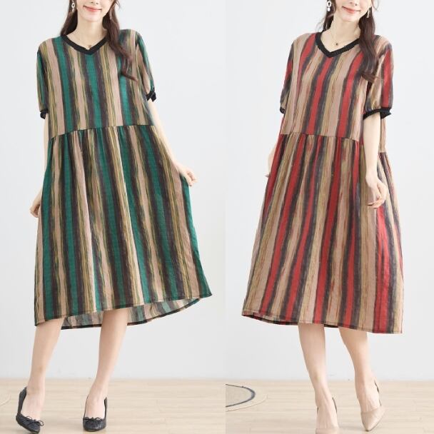 ワンピース Vネック コットン ストライプ N82-116 TRUBE L LL フリー 大人可愛い ミセス fmsd キレイメ 普段着 おしゃれ着 デイリーファッション 大人スタイル 婦人服 可愛い服 30代 40代 50代 60代 洋服 レディース