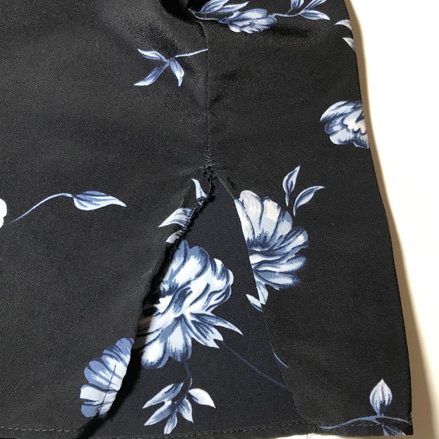 "花柄" black base blue flower pattern box silhouette open collar h/s shirt