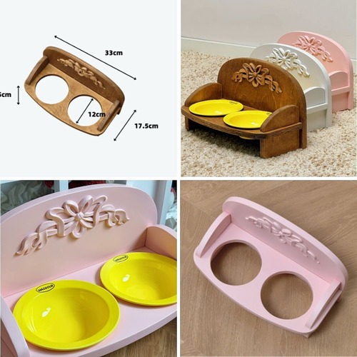 予約【№B07402】バーチ材　ダブルボールスタンド＆フードボール（3カラー）