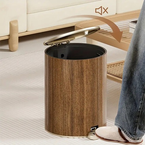 円形 ゴミ箱 蓋付き 12L 踏み込み式 プッシュ式 幅22cm 木目調 プラスチック 軽量 おしゃれ北欧