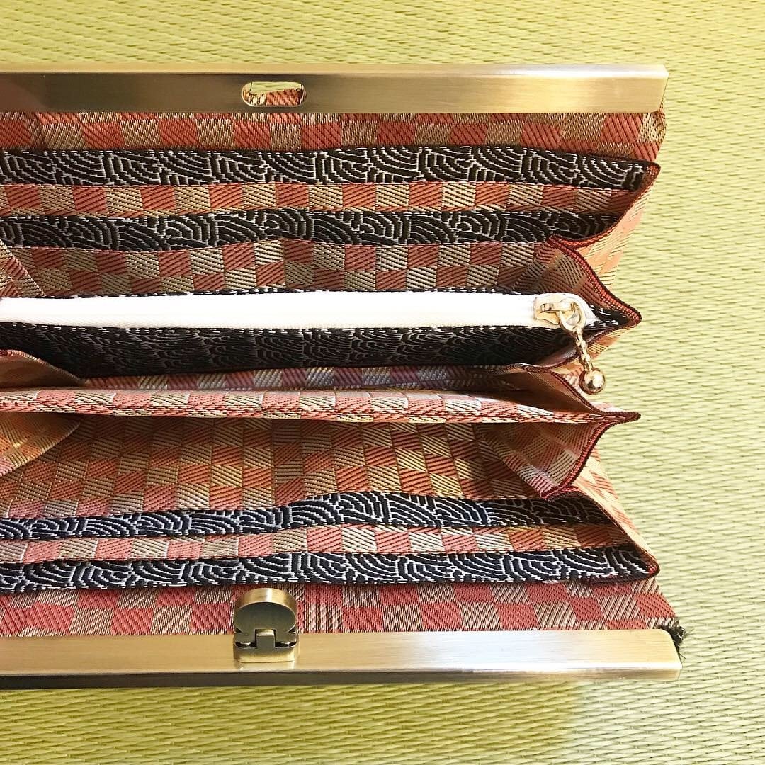 和風 畳がま口長財布 ピンク市松×青海波 財布 | 和小物 畳屋