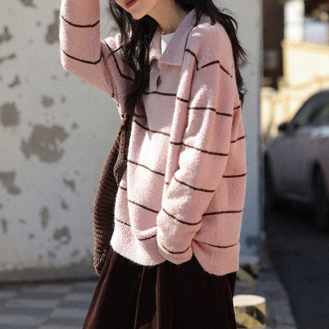 open-collar border knit　J00359