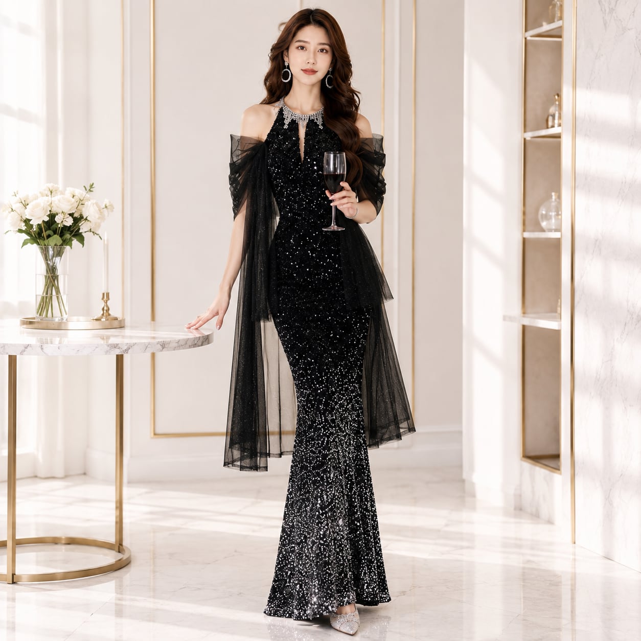 Halter Neck Maxi Dress V3321