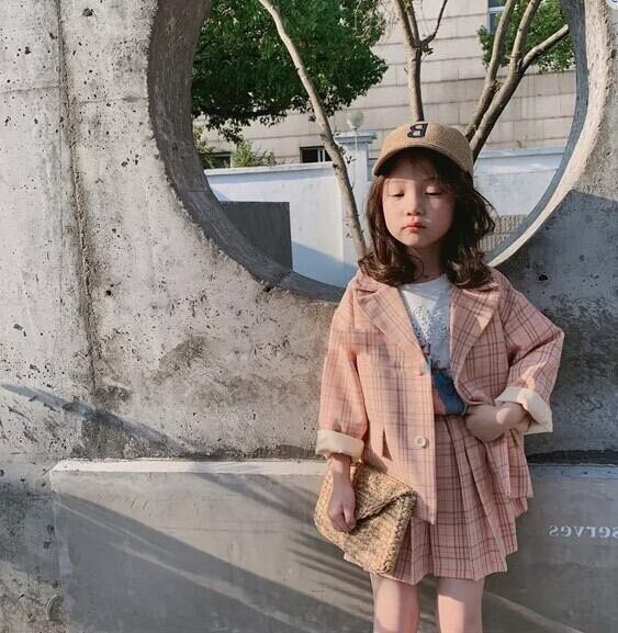 90-130cm】チェックスカートセットアップ1（韓国子供服 子供服 子ども