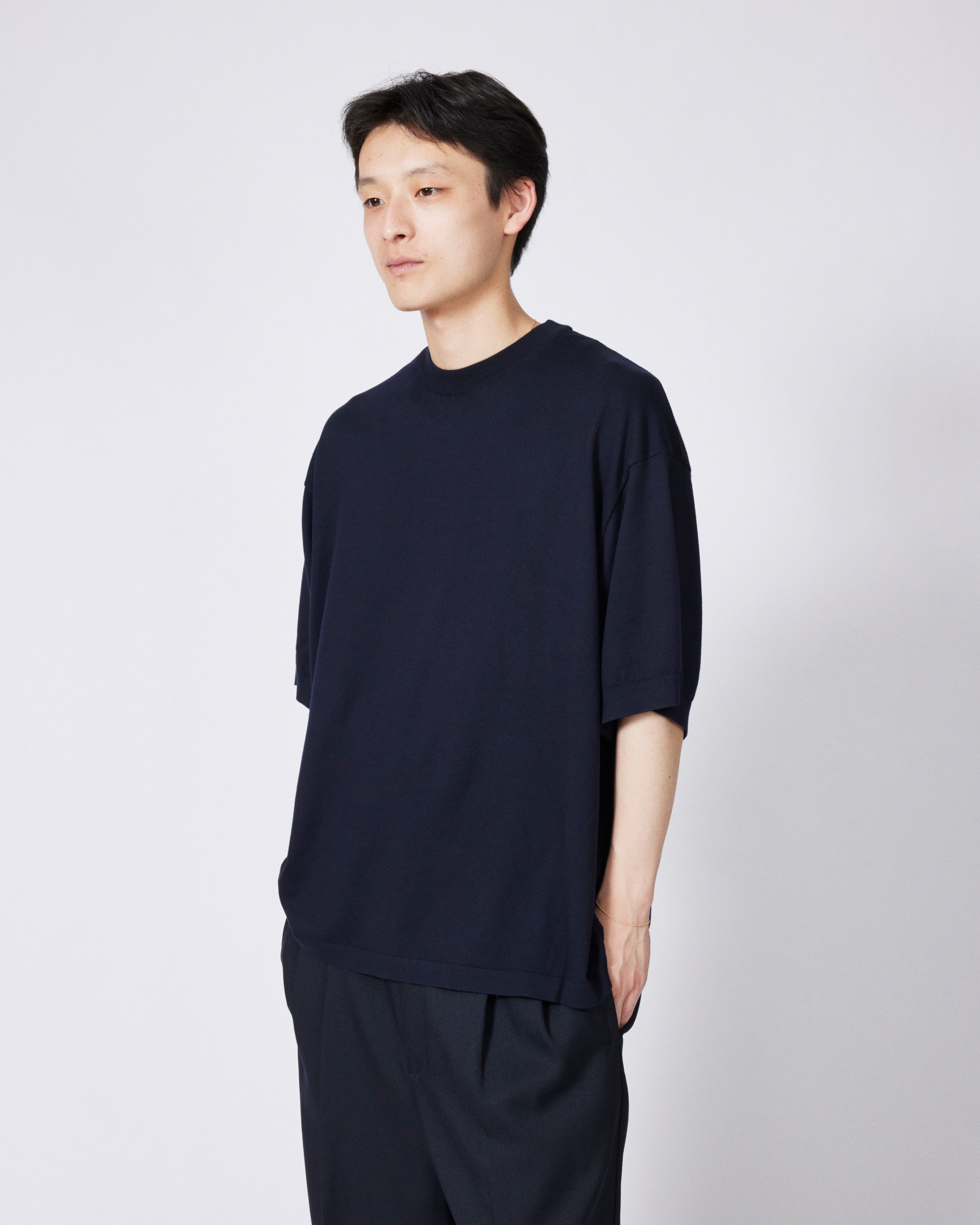 everyone cotton silk high gauge knit short sleeve tee shirt (NAVY