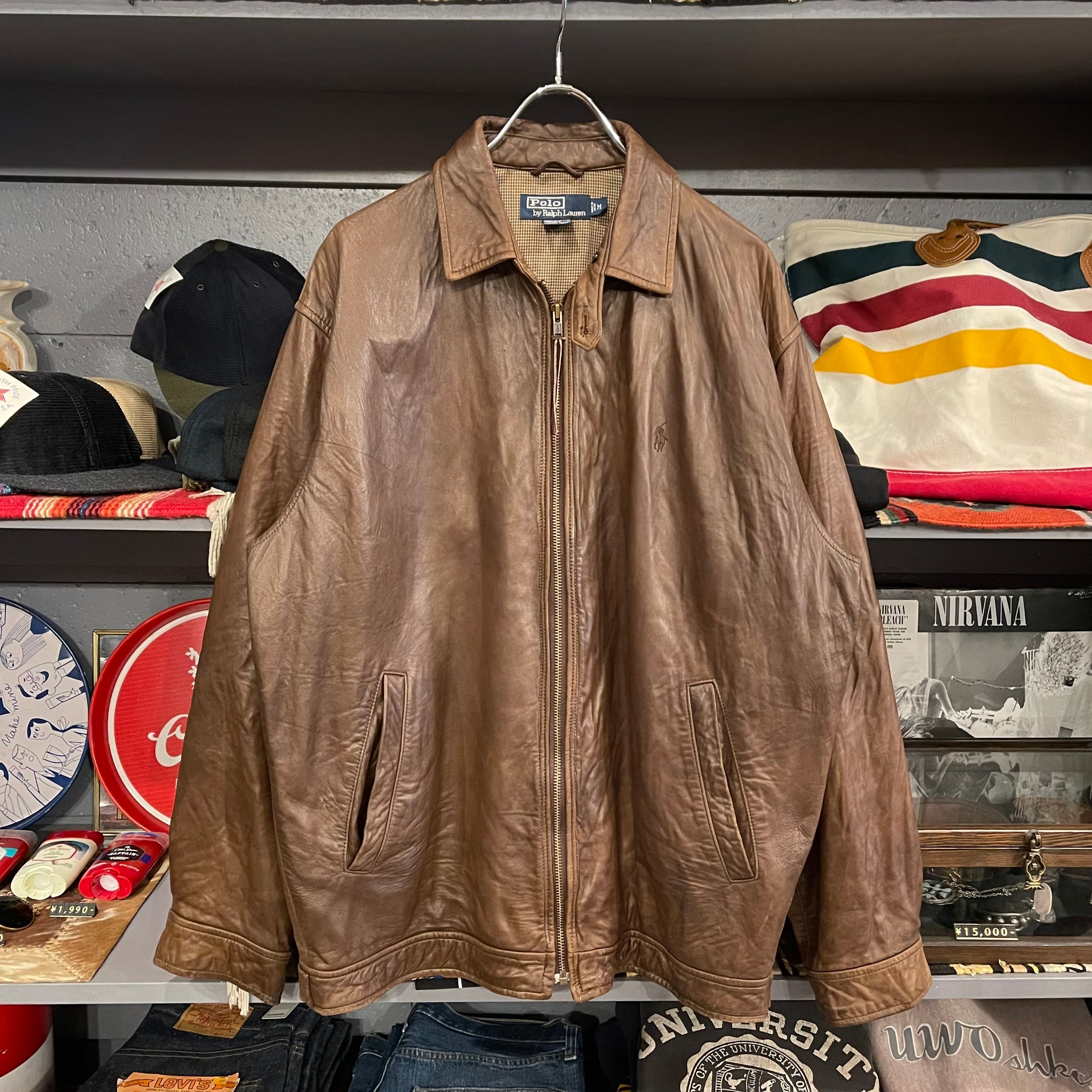 90s Polo Ralph Lauren ラムレザー MA-1 ブラウン 【公式通販】