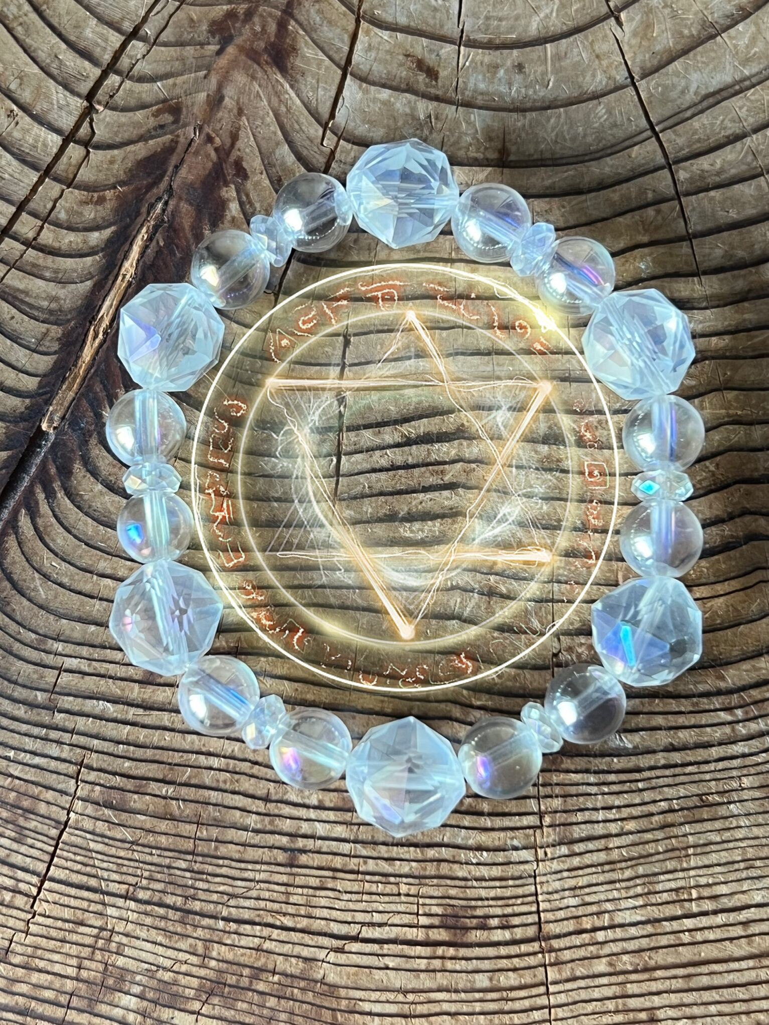 エンパスファミリーについて【六芒星シリーズ】12㎜ダビデグリッドブレス エンジェルオーラクォーツ 内径15.5cm