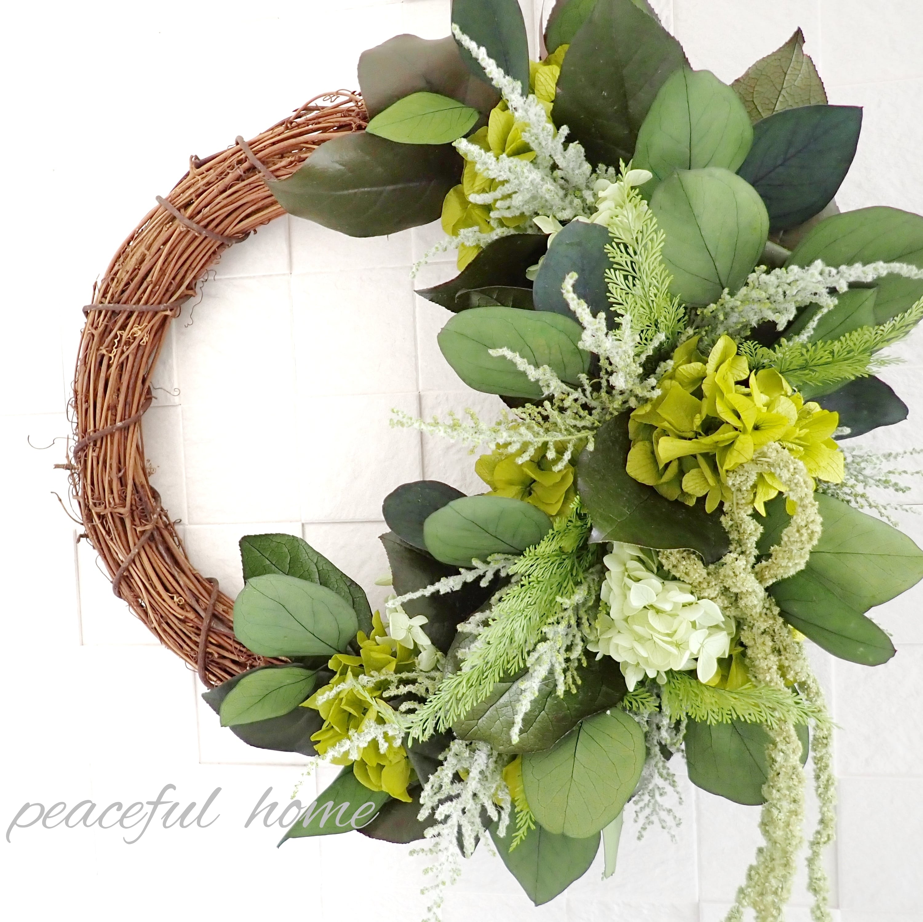 プリザーブドフラワー ナチュラルグリーンのハーフ リースL 直径約35cm