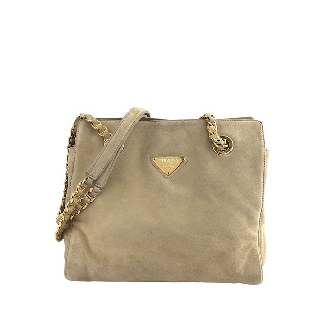 PRADA プラダ ショルダーバッグ ベージュ トライアングルロゴ スエード チェーンショルダー vintage ヴィンテージ オールド 4erk77