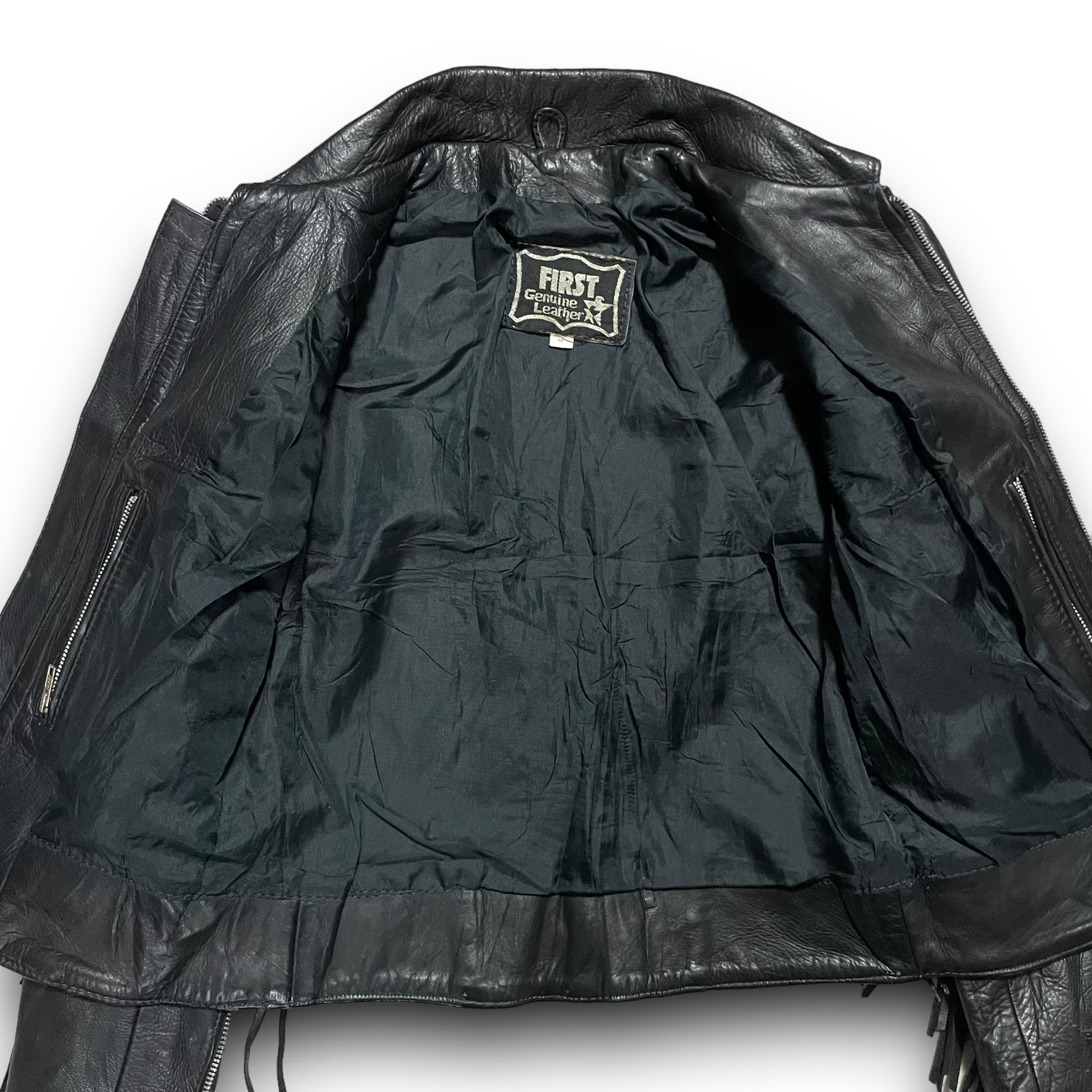 S】FIRST Genuine Leather フリンジ付き シングルライダース S】FIRST Genuine Leather フリンジ付き シングルライダース