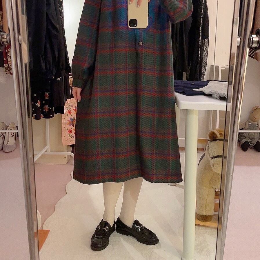 green check a line wool one-piece