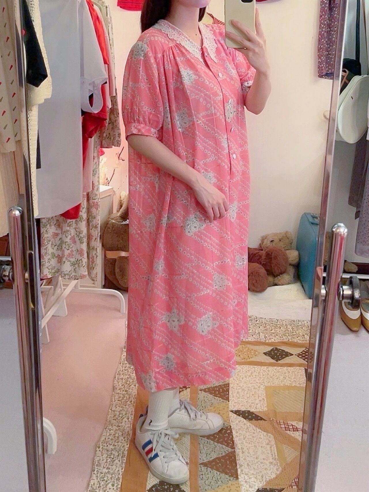 lace collar vivid pink one-piece