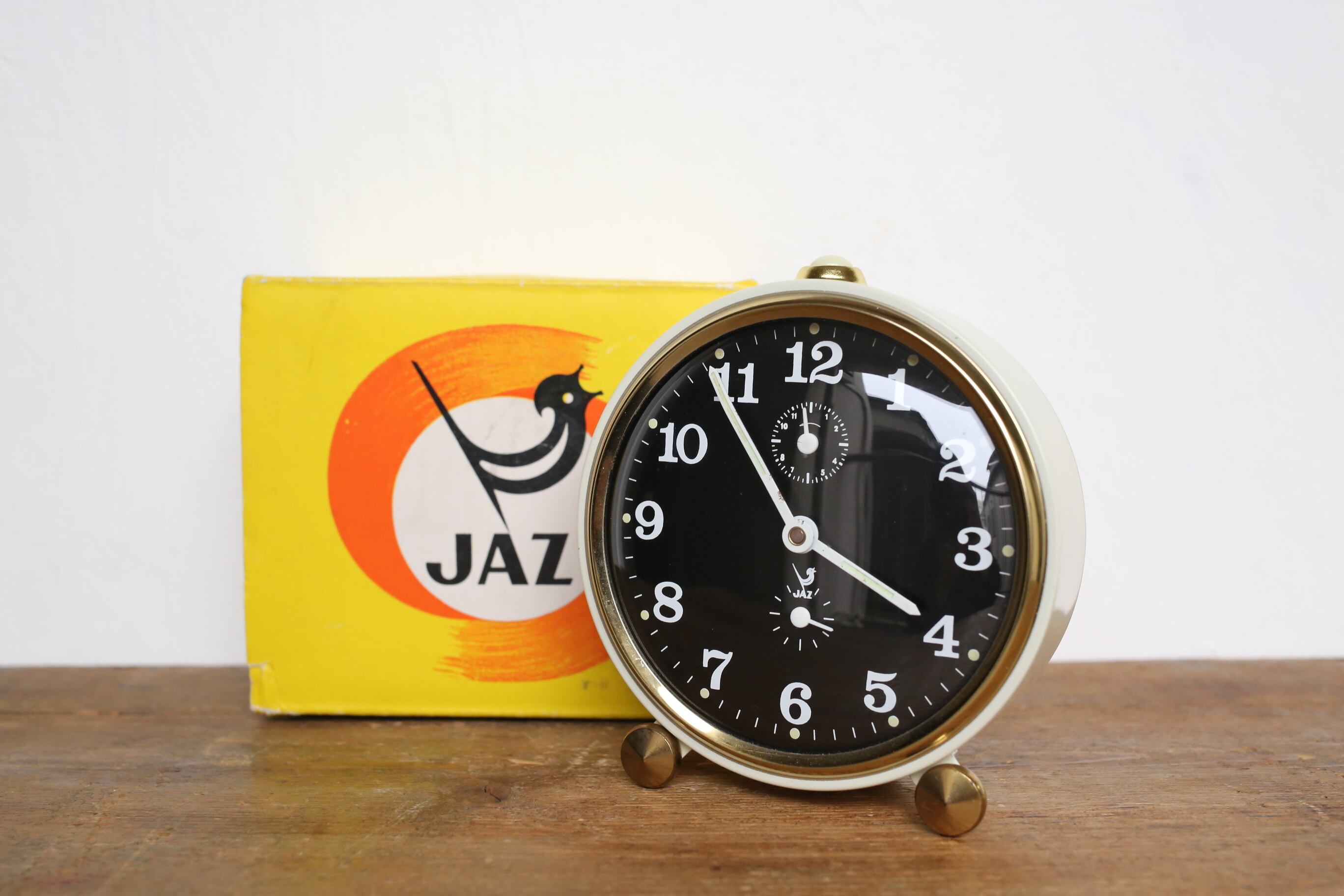 フランス アンティーク ヴィンテージ JAZ 目覚まし時計 アイボリー×ブラック 箱付き N-00734